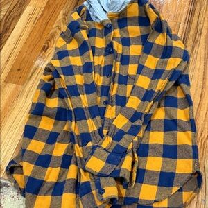 Blue and Yellow Plaid Button-Up Shirt